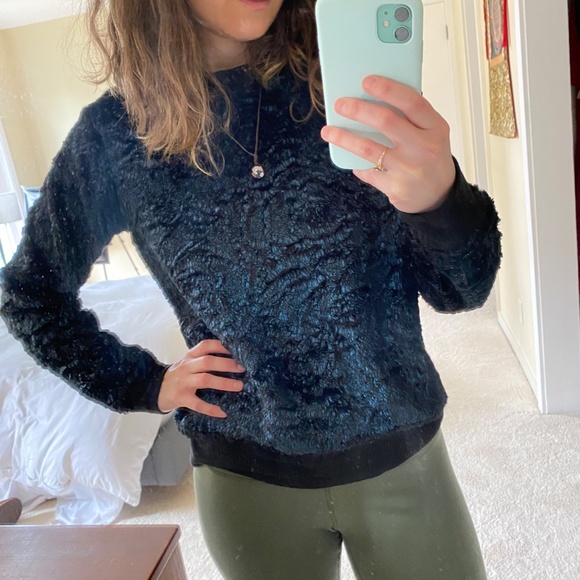 Fourteenth Place Nordstrom Blue Iridescent Faux Fur Sweatshirt - Picture 2 of 5